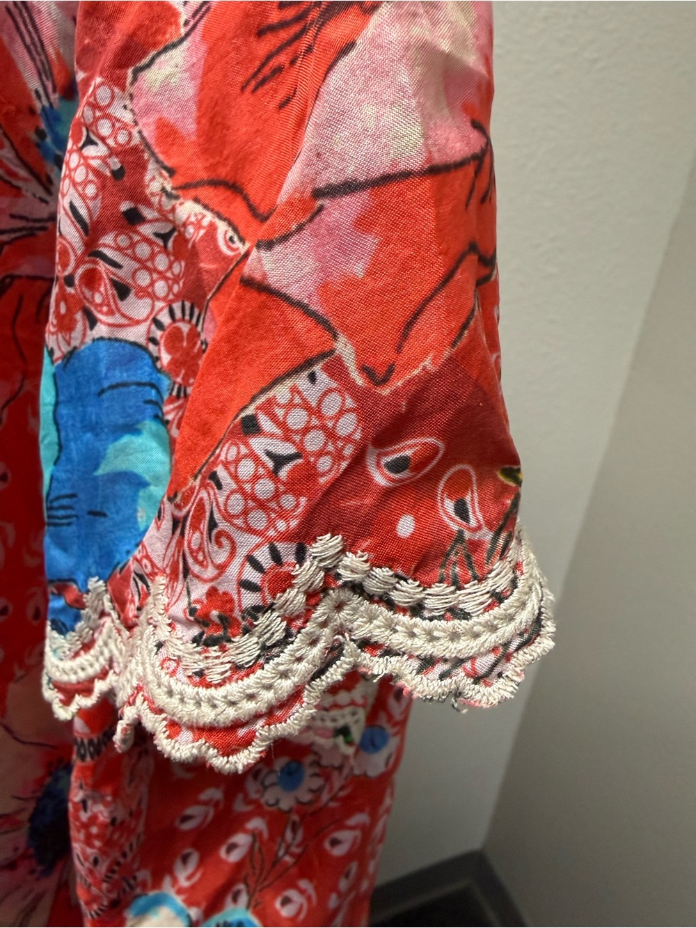 Johnny Was XL Coral Floral Boho Blouse Scallop Hem Cottagecore Resort Top Chic - Picture 5 of 10
